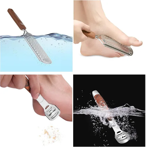 Miniatura 6 de Raspa de pie colosal y afeitadora de callos con mango de madera (10 cabezales de repuesto y 1 lima), kit de lima de pie de pedicura, raspador