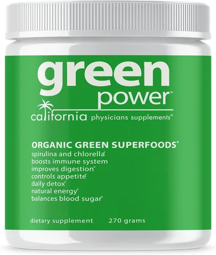 Green Power - Polvo orgánico de superalimentos verdes – Espirulina y Clorella con probióticos, energía y apoyo inmunológico, salud digestiva – Sin