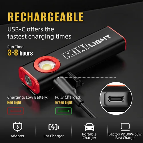 Miniatura 6 de lexall Linterna, 1200 lúmenes, mini linterna magnética plana EDC con clip, 1200 mAh recargable, portátil, ultraligera, brillante, impermeable, luz