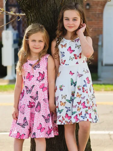 Miniatura 5 de Vestidos de verano para niñas, sin mangas, con bolsillo, vestido de sirena de mariposa, vestido casual de verano para niñas de 3 a 12 años