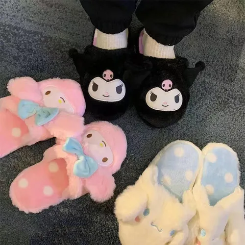 Miniatura 5 de AAOTE Kuromi - Pantuflas de felpa My Melody Cinnamoroll para invierno, talla única, para la mayoría de las pantuflas de dibujos animados suaves
