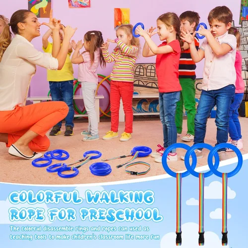 Miniatura 5 de Tatuo Juego de 12 cuerdas para caminar para niños en edad preescolar, cuerda de transición desmontable, cuerda de seguridad para guardería Azul