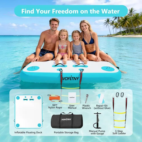 Miniatura 5 de VOFiTNY Muelle flotante inflable, plataforma flotante para lagos, flotadores de lago para adultos, tapete de balsa para isla para lago, playa