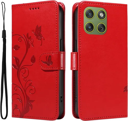 Miniatura 64 de Funda para Motorola Moto E22/E22i, piel sintética, con tarjetero y correa para la muñeca, a prueba de golpes, funda magnética para Motorola Moto Rojo