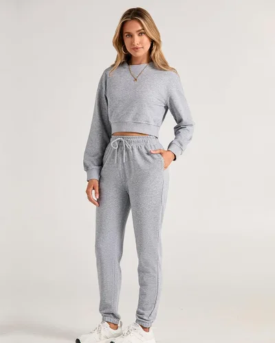 Miniatura 6 de BTFBM Conjunto deportivo de 2 piezas para mujer, camiseta corta de manga larga, sin botones, pantalón con cordón ajustable, pantalones deportivos