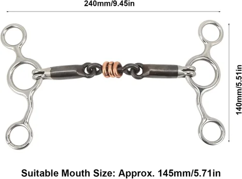 Miniatura 3 de TOPINCN Aparador de caballos Rodillo de cobre de acero inoxidable con boca articulada Snaffle Bit Horse Gag Ring Snaffle Latón 5.709 in Boquilla