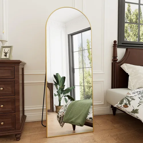 Miniatura 2 de Rowjut Espejo de Piso de 64"x21" Espejo Arqueado de Cuerpo Completo, Espejos de Piso de Cuerpo Completo de Pie Colgante o Reclinable/Grande de Dorado