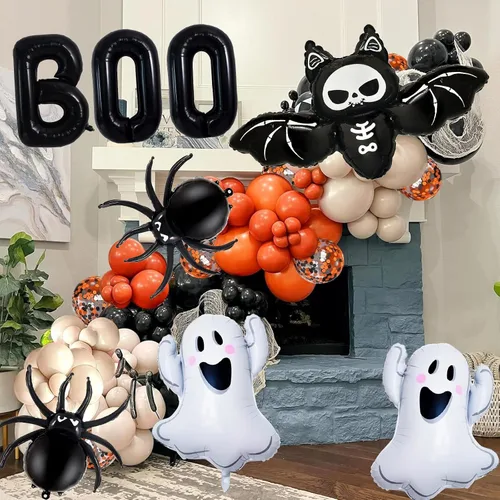 Miniatura 4 de Decoraciones de globos de Halloween, letras de abucheo negro, fantasma, murciélago, globo de lámina de araña para decoraciones de fiesta de Halloween