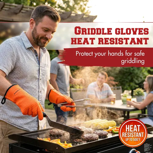 Miniatura 2 de KITCHEN PERFECTION Guantes de silicona para horno y plancha -Guantes de barbacoa y parrilla resistentes al calor extremo - Maneja comida caliente