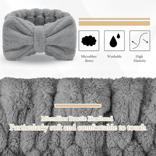 Miniatura 3 de 3 piezas de diademas de toalla para mujeres, diadema de maquillaje para lavar la cara, diadema de spa de maquillaje, diadema de microfibra con moño