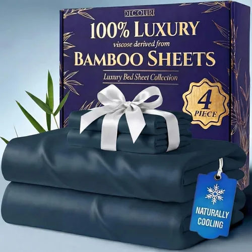 Miniatura 25 de DECOLURE 100% Viscosa derivada de bambú, juego de sábanas tamaño King de 4 piezas, lujosas sábanas naturalmente frescas, juego de cama ultra suave