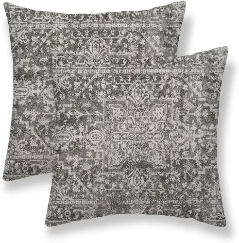 Miniatura 17 de Juego de 2 fundas de almohada bohemias de 16 x 16 pulgadas, color negro y marrón, fundas de almohada con patrón de alfombra étnica rústica, fundas