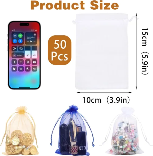 Miniatura 2 de Partyeah 50 bolsas de organza de 4 x 6 pulgadas, pequeñas bolsas de malla para joyas, bolsas con cordón para bolsas de regalo de organza de dulces