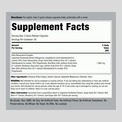 Miniatura 2 de Piping Rock Complejo de resveratrol 90 cápsulas Ultra potente Suplemento sin OMG, sin gluten