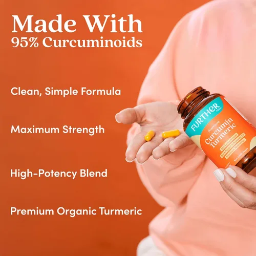 Miniatura 5 de Further Food Cápsulas de cúrcuma de curcumina prémium de 500 mg – Orgánicas, de alta potencia con pimienta negra y aceite de aguacate