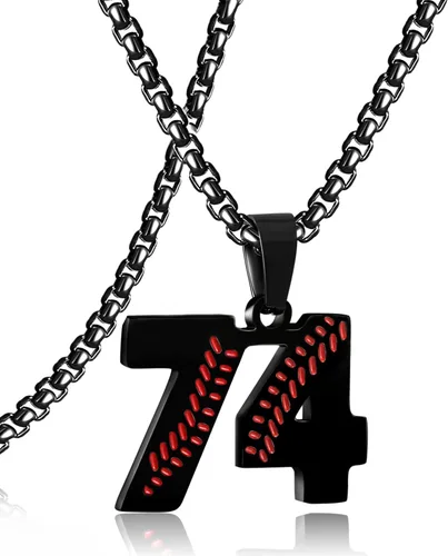 Miniatura 146 de SKQIR Colgante de número de jersey de béisbol para hombres y niños - Cadena de acero inoxidable para atletas - Negro