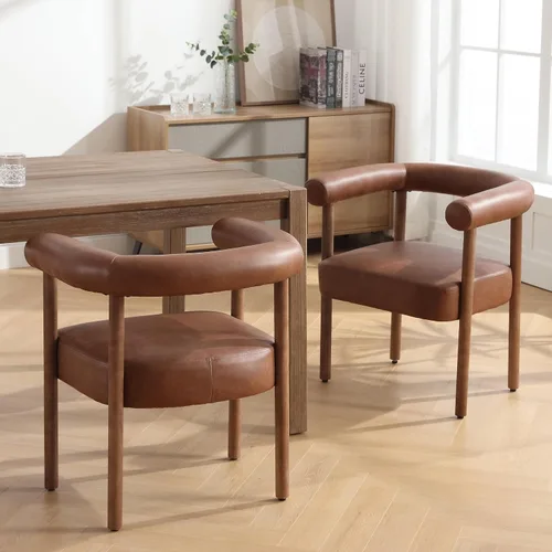 RIVOVA Juego de 2 sillas de comedor de cuero PU, sillas de comedor tapizadas modernas, sillas de cocina de respaldo curvo para comedor y sala de