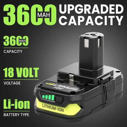 Miniatura 2 de Paquete de 2 baterías y cargador de 3600 mAh compatibles con batería de iones de litio Ryobi de 18 V 3.6 Ah y cargador P117 de repuesto