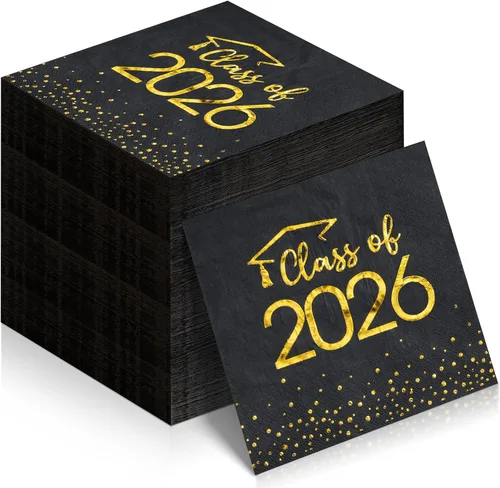 Miniatura 10 de 100 servilletas de graduación de clase 2025, servilletas desechables de papel de felicitación de graduación, toallas de mano cuadradas de papel