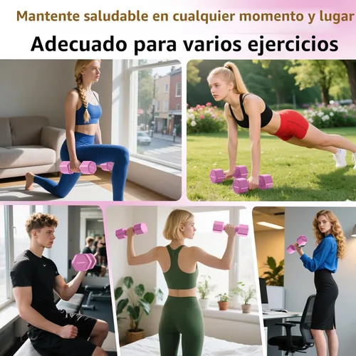 Miniatura 5 de Juego de 2 mancuernas ajustables, juego de mancuernas 4 en 1, pesas de mano para mujeres en casa, juego de mancuernas de 5 libras con mango cómodo