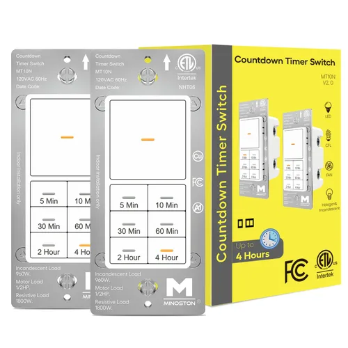 Miniatura 10 de Interruptor temporizador de cuenta regresiva Minoston para ventiladores y luces de baño, 5/10/30/60 minutos, 2/4 horas, interruptor temporizador