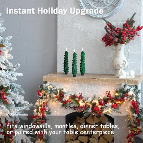 Miniatura 5 de FPOO Decoraciones de Navidad para interiores, 3 velas cerosas para árbol de Navidad con temporizador remoto, candelabros LED a batería para ventana