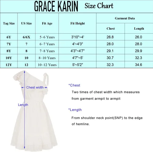 Miniatura 6 de GRACE KARIN Vestido de verano para niñas, vestido de verano con un hombro y manga con volantes, vestido casual