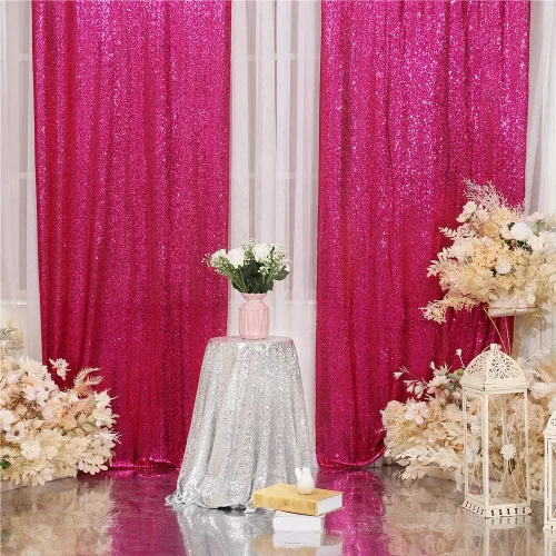 Miniatura 3 de Eternal Beauty Cortinas de fondo de lentejuelas rosadas, 2 paneles de 2 x 8 pies para San Valentín, Navidad, fiesta, cumpleaños, fotografía, boda