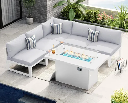 Miniatura 98 de NICESOUL - Juego de 10 muebles de patio extra grandes de aluminio moderno, sofá para exteriores con asiento de 29" de profundidad y ancho, 500 lbs