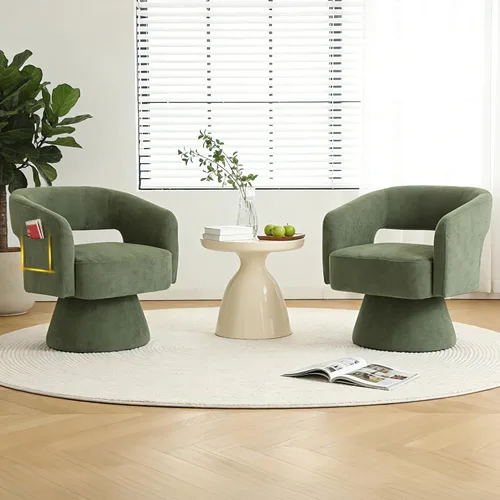 Miniatura 19 de ClinQ Silla giratoria de barril acento, juego de sillas redondas tapizadas de teddy extragrandes, silla de tocador moderna de lujo de 360°
