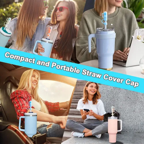 Miniatura 7 de Fundas de paja de silicona compatibles con vasos Stanley, paquete de 4 adornos de paja para tazas de 30 y 40 onzas
