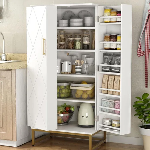Miniatura 21 de kepptory Gabinete de almacenamiento de despensa de cocina de 72 pulgadas de alto, armario de bar independiente con luz LED RGB, aparador de cocina