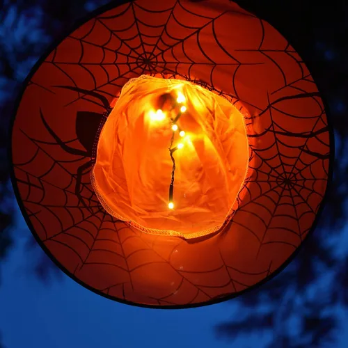 Miniatura 4 de WATERGLIDE Decoraciones de Halloween, 8 sombreros de bruja colgantes iluminados, con 8 modos de iluminación, cadena de luces de Halloween de 16