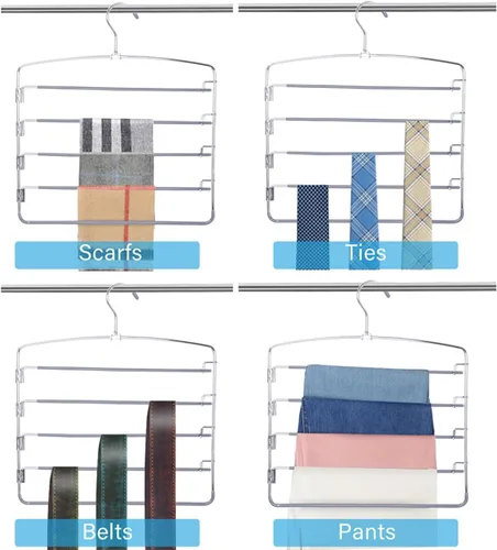 Miniatura 5 de FeeraHozer Perchas para pantalones que ahorran espacio, paquete de 3 unidades, antideslizantes, 5 capas, multifuncionales, estante para pantalones
