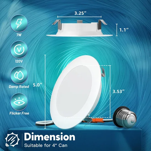 Miniatura 5 de FREELICHT Paquete de 24 unidades de iluminación LED empotrada de 4 pulgadas, 5CCT seleccionable, luces LED de lata planas regulables, 7W, 700LM, ETL