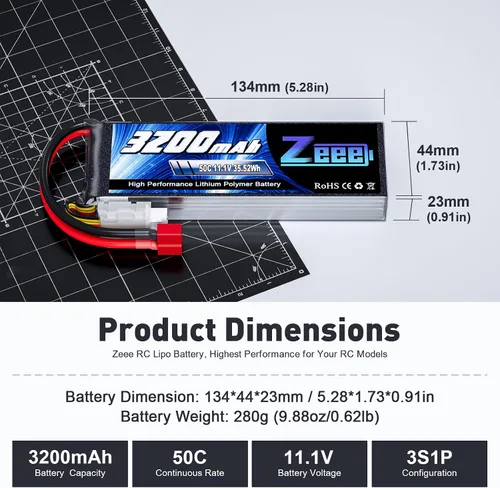 Miniatura 2 de Zeee 3S Lipo Batería 3200mAh 11.1V 50C Batería suave con conector T para avión RC Helicóptero RC Car RC Truck RC Boat UAV Drone FPV (2 unidades)