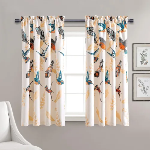 Lush Decor Bird Breeze - Par de paneles de cortinas para ventana con filtro de luz, 63 pulgadas de largo x 52 pulgadas de ancho, multicolor