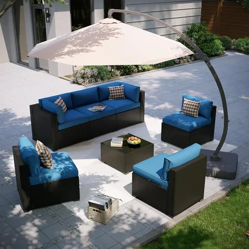 Miniatura 21 de Aoxun Juego de muebles de patio, 7 piezas de sofás seccionales para exteriores con funda impermeable, mimbre de ratán para exteriores, juego