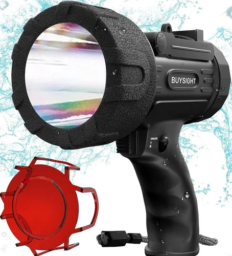 Linterna recargable de foco BUYSIGHT, linterna de foco portátil de 800 lúmenes impermeable lámpara de caza con filtro rojo (negro)