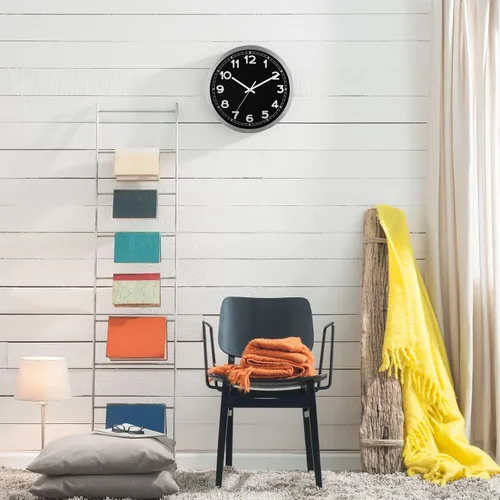 Miniatura 6 de Plumeet Reloj de pared pequeño, 10 pulgadas, funciona con pilas, con marco de aluminio plateado, reloj de pared de metal silencioso que no hace