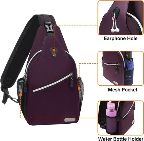 Miniatura 3 de Mosiso - Mochila bandolera multiusos, para viajes, senderismo, etc. Púrpura