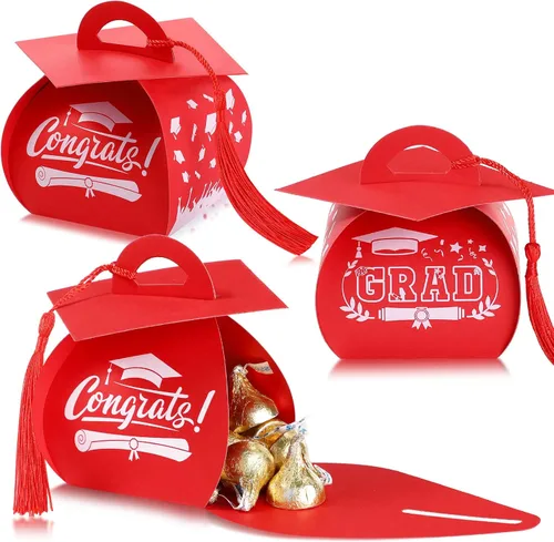 TaoBary 30 cajas de dulces con tapa de graduación 2026, cajas de graduación de graduación, regalos de fiesta con borlas centros de mesa para Rojo