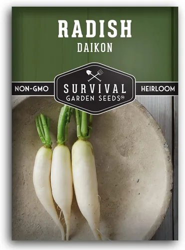 Daikon Semillas de rábano para plantar, rábano blanco japonés tradicional con raíces largas y suaves para huertos domésticos, semillas de jardín de