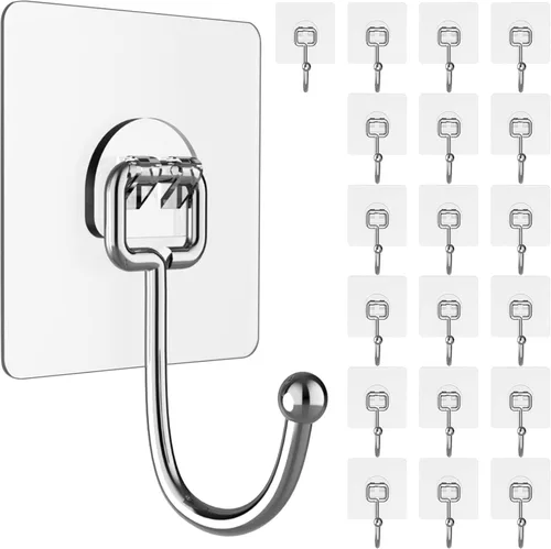 Ganchos Adhesivos Grandes para Colgar Trabajo Pesado 44 Libras (Máx.) 20 Paquetes, Colgadores de Pared sin Clavos Autoadhesivos Sin Rastro