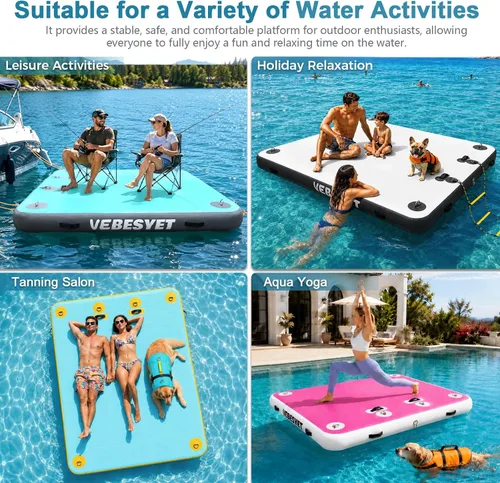 Miniatura 3 de Muelle inflable con rampa de agua, muelle flotante inflable antideslizante de 6 pulgadas de grosor para perros y adultos, plataforma flotante