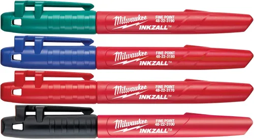 Inkzall - Marcadores para lugares de trabajo, color negro, azul, verde, rojo, paquete de 6 unidades (24 en total)