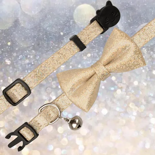 Miniatura 3 de Collar de gato con pajarita brillante para gatos, campanilla, fiesta, boda, fiesta, brillante, 7-11 pulgadas, niña, niño, mascota, color liso