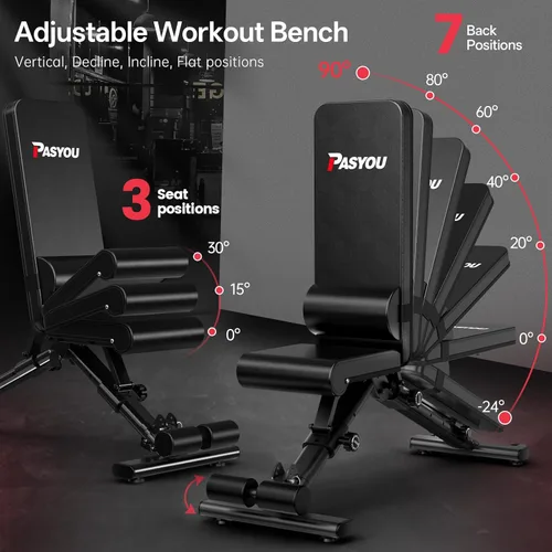 Miniatura 2 de PASYOU Adjustable Weight Bench for Home Gym, Foldable Workout Benches with 660LBS, Exercise Bench for Incline Decline Flat Bench Press, Foldable