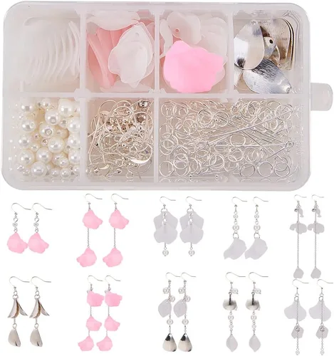SUNNYCLUE 1 caja de 10 pares de aretes colgantes de acrílico esmerilado de flores de lirio de cala, kits de fabricación de aretes de perlas de Diy