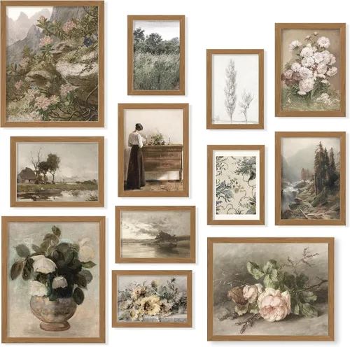 97 Decor Juego de arte de pared vintage de 12 piezas, decoración de pared de campo francés, carteles vintage para estética de habitación,